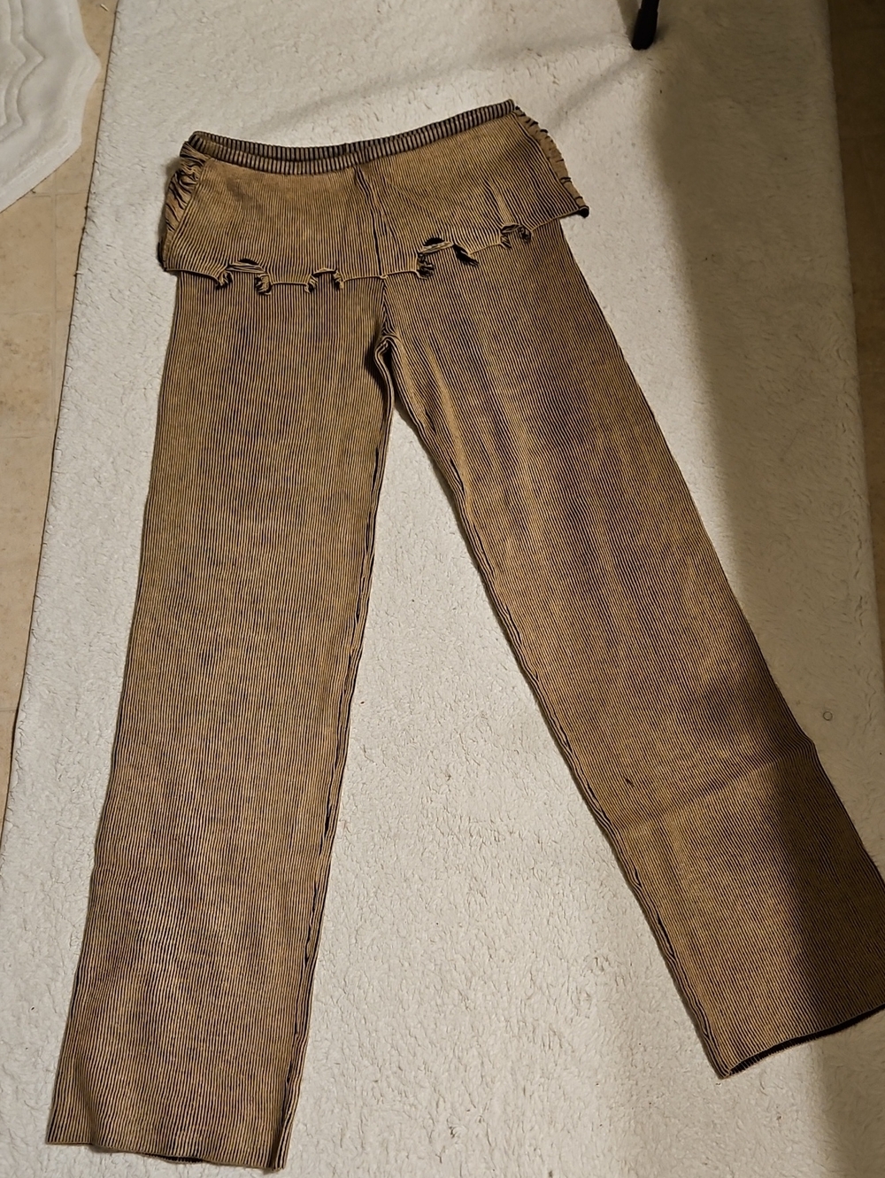 Fashion Nova Brown Ribbed Wide-Leg Fold-Over Waist Pants